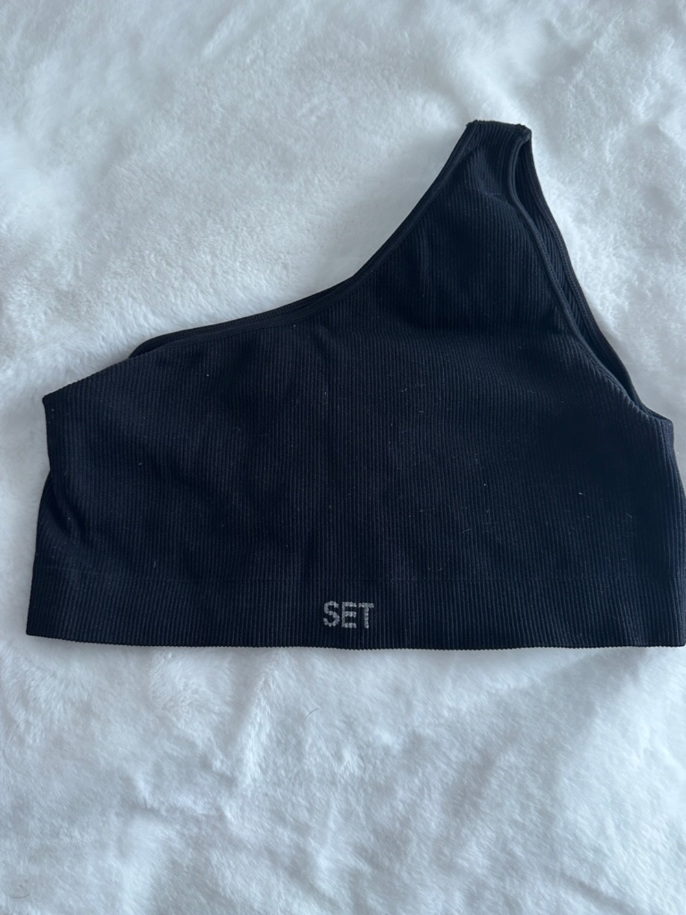 SET Active Black Ribbed Asymmetric Sports Bra